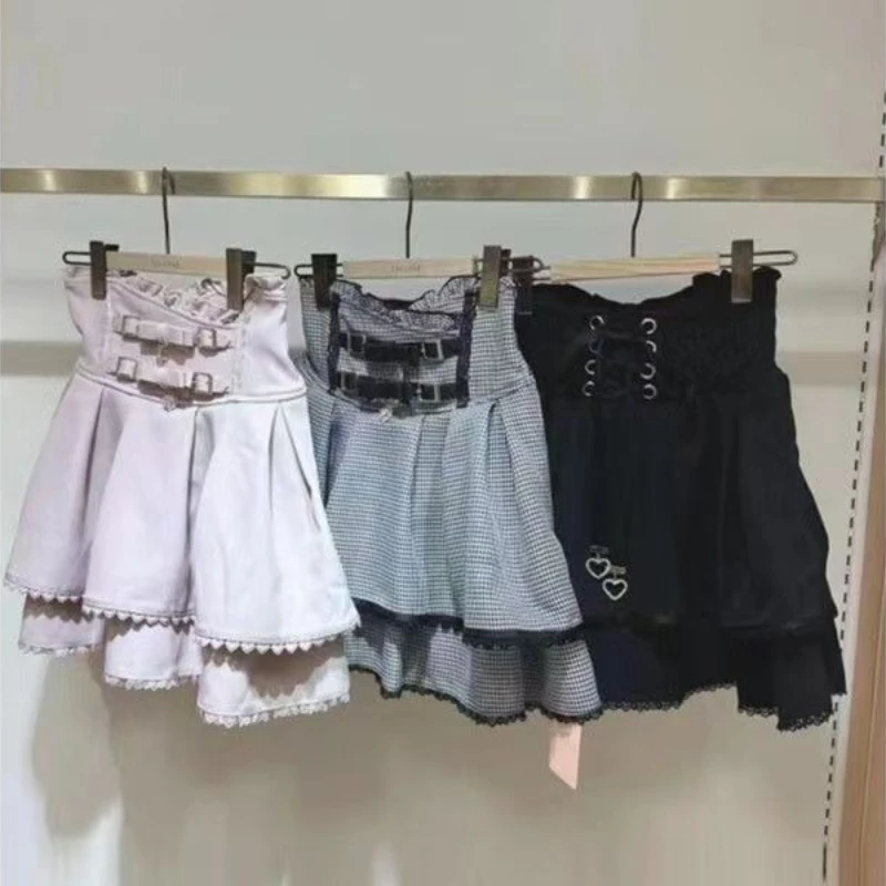 스위트 로리타 지라이 케이 하이웨이스트 스커트 - 여성용 더블 보우 버클 숏 스커트 일본 Y2K 카와이 패션 여름 캐주얼