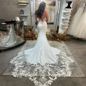 FL&AEVVE 채플 트레인이 있는 우아한 레이스 웨딩 드레스 웨딩 파티 드레스를 위한 아플리케가 있는 맞춤형 신부 가운