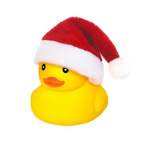 크리스마스 모자를 쓴 고무 오리 - 소형, 노란색, 떠다니는, 삑삑이 욕조 장난감 (여아, 남아용 샤워, 휴일, 크리스마스)