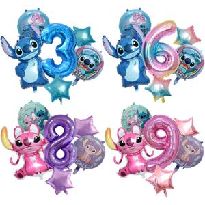 스티치 엔젤 생일 풍선 어린이 디즈니 숫자 1-10 파티 풍선 베이비 샤워 성별 공개 장식 소녀 소년 장난감 선물