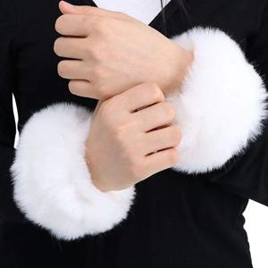 여성용 겨울 따뜻한 인조 모피 커프스 암 워머 플러시 방풍 커프 슬리브 손목 슬랩온 커프스 퍼 손목밴드 장갑 슬리브 1쌍