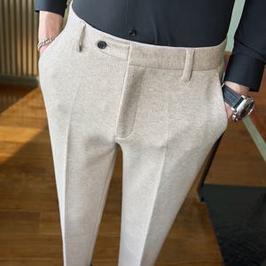 가을 겨울 남성 두꺼운 모직 옷 정장 바지 한국 스타일 패션 비즈니스 캐주얼 남성 스트레이트 따뜻한 정장 바지 28-38