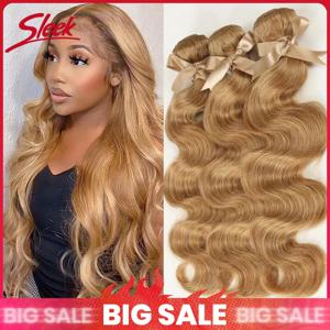 빅 세일 슬릭 허니 블론드 27 컬러 브라질리언 바디 웨이브 천연 레미 헤어 번들 8~26인치 판매 1/3/4 헤어 익스텐션