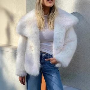 유럽 및 미국 가을 겨울 신상 인조 모피 코트 플러스 사이즈 여성용 상의 안티-폭스 퍼 라펠, 짧은 인조 모피 스타일 아우터