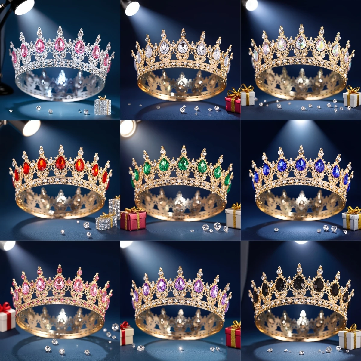 바로크 크리스탈 티아라와 왕관 머리띠 여성용 파티 프롬 다이아뎀 신부 웨딩 헤어 액세서리 주얼리 크라운 티아라 선물