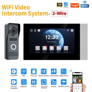 2선식 스마트 홈 투야 와이파이 1080P 비디오 인터콤 비디오 도어폰 7인치 터치 모니터 비디오 도어벨 도어 카메라 보안 시스템
