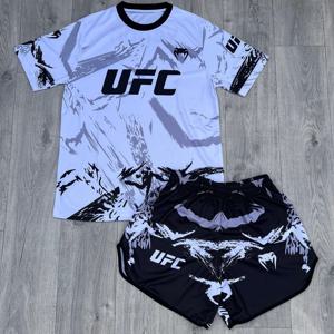 최고급 UFC 복싱 세트 남녀 공용 오버사이즈 통기성 빠른 건조 스포츠 세트 MMA 격투 훈련 러닝 반팔 반바지