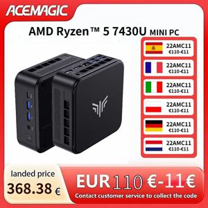 ACEMAGIC E3B 미니 PC AMD Ryzen 5 7430U 프로세서 16GB DDR4 512GB M.2 2280 SSD 경량 및 휴대용 Wifi6 BT5.24K@60HzUHD
