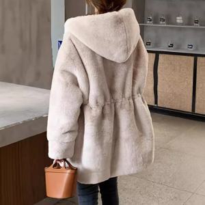 여성 인조 토끼털 코트 퍼리 아우터웨어 롱 오버코트 후드 롱 슬리브 오픈 스티치 두꺼운 재킷 Y2k 2025 가을 겨울