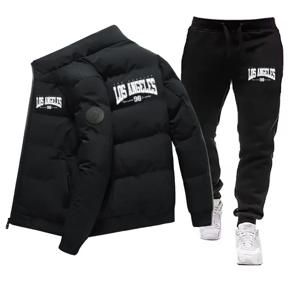 남성용 겨울 따뜻한 면 재킷+바지 세트 새로운 패션 캐주얼 스포츠 파카 다운 아웃도어 방풍 재킷 세트