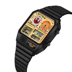 HUMPBUCK 시계 우아한 듀얼 디스플레이 방수 DIGITEMP 손목시계 스톱워치 및 영구 달력 포함 남녀 공용