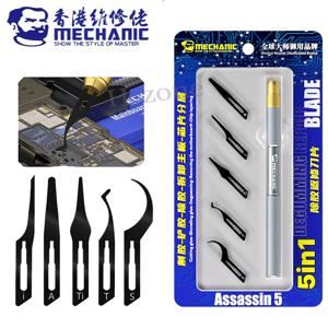 MECHANIC Assassin 5 전문 Degumming 재작업 블레이드 세트 5PCS 스크레이퍼 커팅 나이프 전화 마더 보드 IC CPU 수리 도구