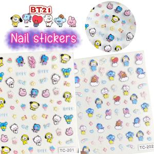 BT21 코야 쉐이키 망 치미 타타 RJ 만화 네일 아트 스티커 귀여운 입체 물컵 휴대폰 케이스 DIY 장식