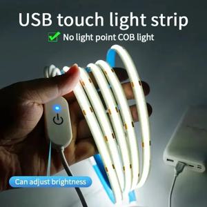 LED COB 라이트 스트립 터치 디머 플렉시블 다이오드 테이프 5V USB 실내 조명 램프 방 DIY TV 거울 백라이트 벽 장식