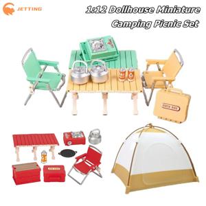 1:12 인형 집 미니어처 캠핑 피크닉 세트 접이식 의자 가스 스토브 모델 장식 장난감 인형 집 액세서리
