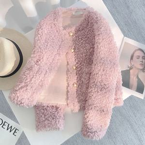 양털 숏 재킷 여성용 두꺼운 겨울 신상품 스몰 사이즈 우아한 고급 폴리에스터 섬유 코트 여성용