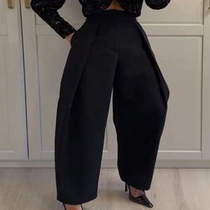   신상 여성 드레이프드 벌룬 팬츠 캐주얼 하이 스트리트 루즈 와이드 레그 지퍼 바지 패션 심플 여성 시크 솔리드 팬츠