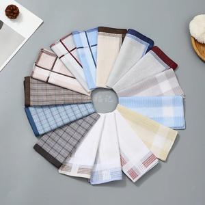 12개입 순면 연한 색상 남성용 손수건 비즈니스 체크무늬 포켓 타월 새틴 땀 닦이 40cm 휴대용 땀 닦이