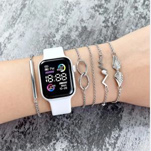 새로운 커플 여성 레저 패션 전자 시계 + 발광 손목시계 + 심플한 나비 목걸이 팔찌 귀걸이 반지