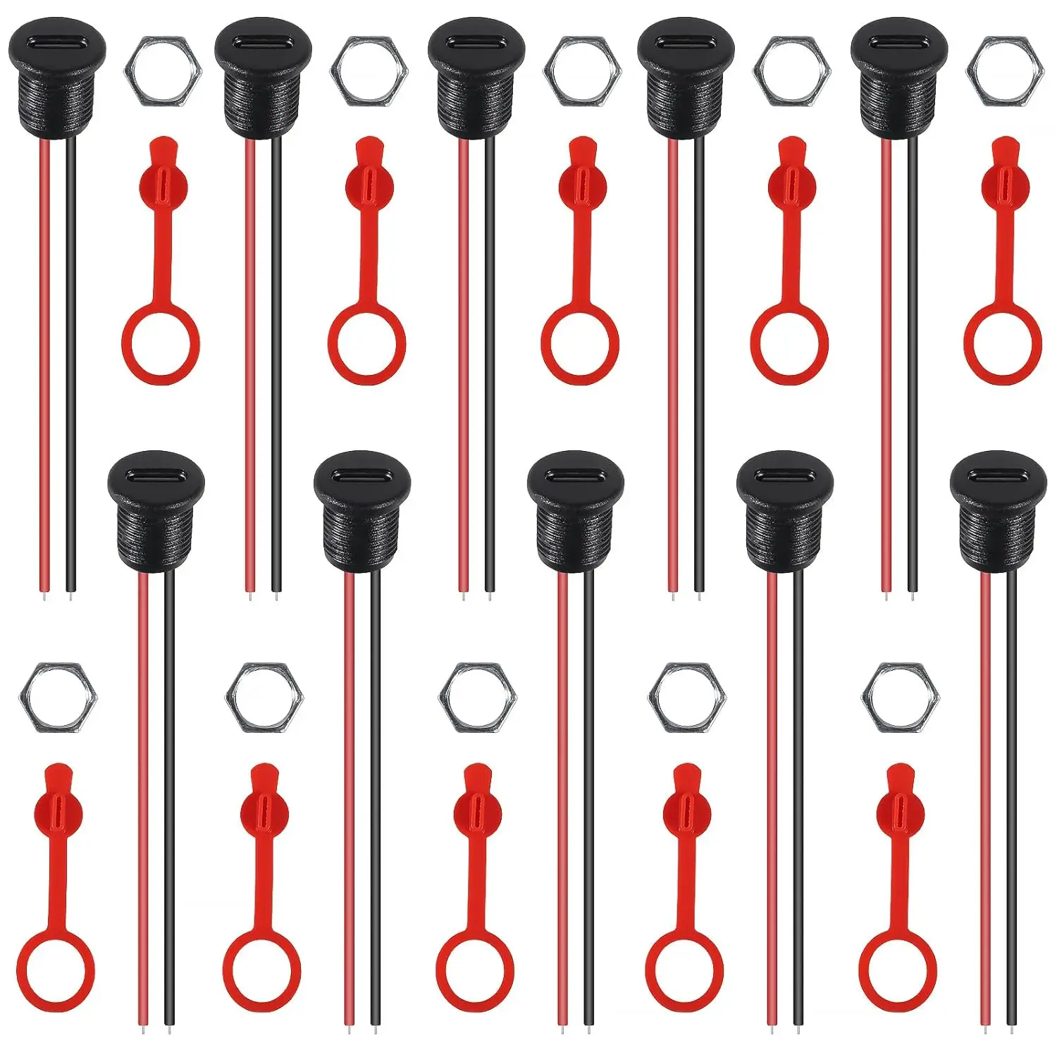 10/20pcs 2Pin 충전 소켓 여성 마운트 커넥터 어댑터 USB Type-C 포트 커버 캡이있는 충전 인터페이스 소켓