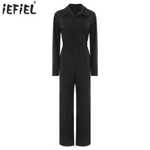 여성용 작업복 점프수트 패션 버튼 커버올 캐주얼 턴다운 칼라 긴팔 롬퍼 오피스 비즈니스 여행용