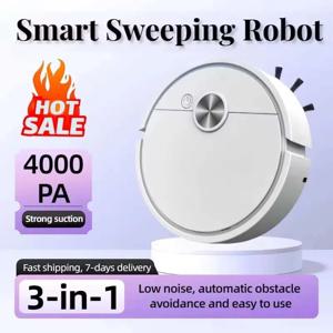 신형 3 in 1 스마트 청소 로봇 진공 청소기 4000Pa 강력한 흡입력 침실 거실 단단한 바닥 애완동물 털 카펫용