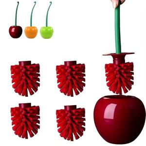 빨간색 주황색 녹색 체리 모양 화장실 브러시 세트 긴 손잡이 욕실 코너 청소용 교체 가능한 나일론 부드러운 브리슬 액세서리