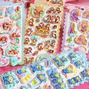 디즈니 칩 앤 데일 아리엘 3D 버블 폼 에바 스티커 데스크탑 폰 케이스 장식 소녀 다이어리 스티커 장난감 선물