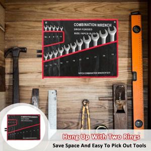 16포켓 블랙 공구 가방 (빨간색 스티치) - 정비공 및 장인을 위한 컴팩트 렌치 정리함, 안전한 지퍼 및 다중 포켓