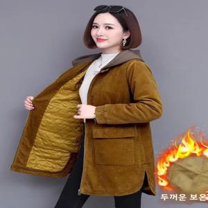 여성용 두꺼운 면 안감 코듀로이 재킷 2025 가을 겨울 신상 한국 스타일 대형 사이즈 루즈핏 다용도 중간 길이 포켓 손수건 포함