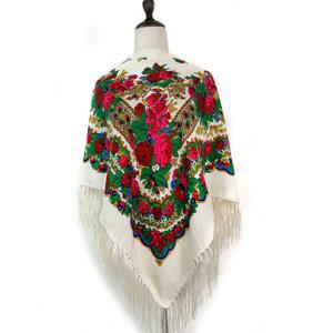 여성 러시아 국립 스퀘어 스카프, 120x120cm, 레트로 플로랄 프린트 에스닉 스카프 핸드 밴드 숄, 능직 코튼 손수건