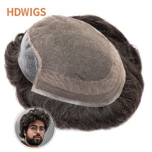 남성용 레이스 PU 가발, 인도 레미 인모 가발, 통기성 프렌치 레이스, 모세관 보형물, 부드럽고 내구성 있는 얇은 PU 가발