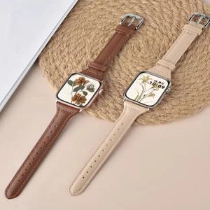 Apple Watch 밴드 용 슬림 가죽 스트랩 44mm 45mm 41mm 40mm 38mm 손목 여성용 팔찌 iWatch 시리즈 9 8 7 6 5 4 3 SE Ultra 2 49mm
