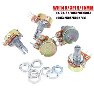 5 개/몫 WH148 3Pin15mm 1K 2K 5K 10K 20K 50K 100K 250K 500K 1M 옴 선형 테이퍼 회전식 전위차계 저항 B1K B5K B10K B200K