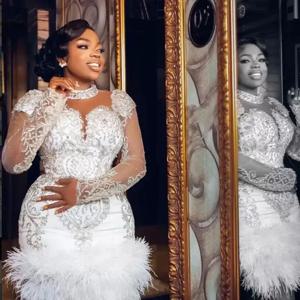 럭셔리 짧은 무도회 드레스, 크리스탈 깃털 구슬, 이브닝 가운, 유명인 미인 대회, 아소 에비 파티 가운, 맞춤형 2025