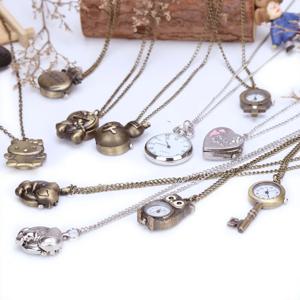 플립 스타일 포켓 시계 및 키체인 펜던트 선물, 귀여운 빈티지 구호, 15 가지 유형 조각 및 구멍 뚫린, 새로운 유행 만화