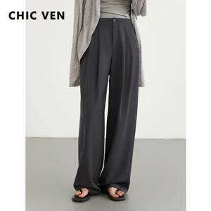 CHIC VEN 여성 바지 새로운 캐주얼 하이 웨이스트 여성 Pleated 바지 Drooping Wide Leg Long Pant Office Lady 봄 여름 2025