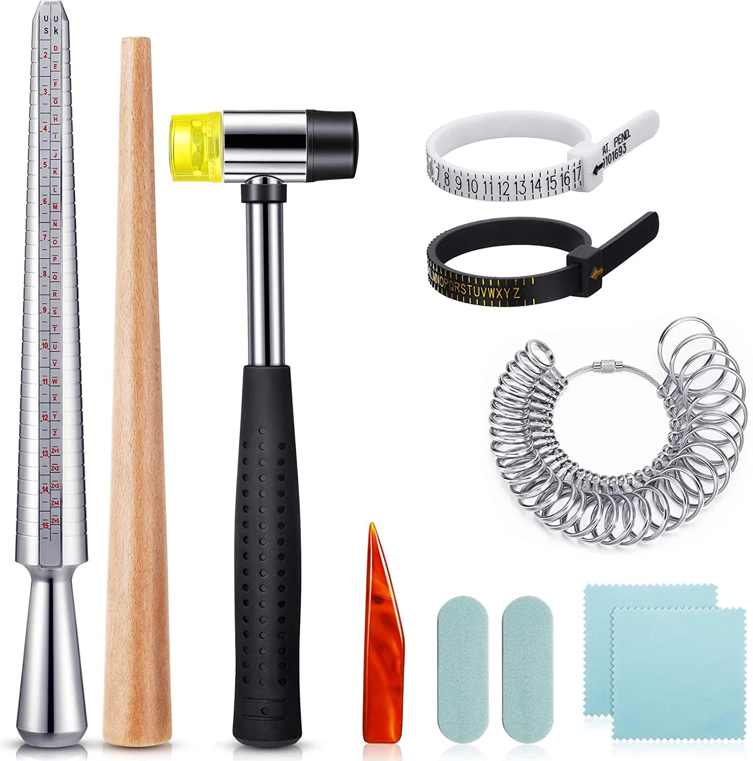 미국 영국 링 맨드릴 세트 11 조각 하프 링 크기 측정 장비 쥬얼리 수리 측정 도구 키트로 크기 1-13