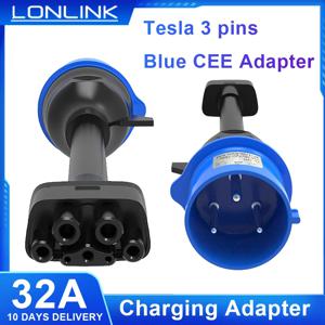 LONLINK 테슬라 모델 3 핀 블루 CEE 어댑터, 테슬라 모델 X S Y Gen 2 Ev 충전기, 익스텐션 코드 커넥터, 240V 콘센트, 32A, 10 인치