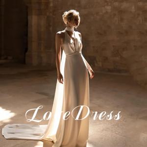 사용자 정의 우아한 깊은 v-목 고삐 인어 웨딩 드레스 섹시한 오픈 다시 민소매 바닥 길이 간단한 버튼 신부 가운