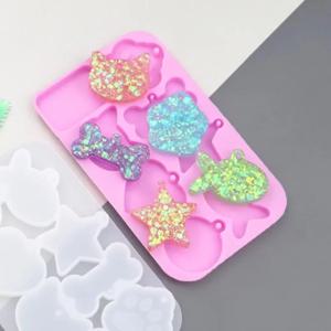 고양이 클로 실리콘 5 점 별 몰드 라운드 러브 피쉬 분실 방지 명판 도구, DIY 크리스탈 글루 펜던트 몰드 펜던트, 8 그리드