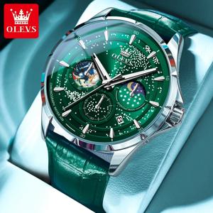 OLEVS 풀 그린 남성용 시계, 자동 날짜 방수 남자 손목시계