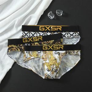 GXSR 남성용 아이스 실크 루즈 트렌드 패션 패턴 u 볼록한 가방 탄성 통기성 편안한 삼각형 대형 바지