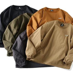 레트로 일본 스타일 기술 방수 원단 남성용 봄 가을 느슨한 솔리드 컬러 라운드 넥 긴 소매 후드 캐주얼 패션