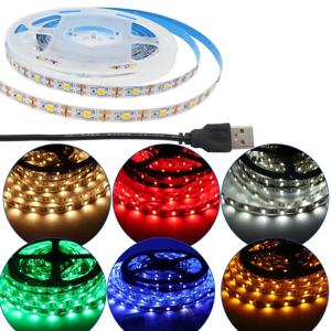 5V 블랙 USB LED 스트립 빛 SMD 2835 따뜻한 화이트 레드 옐로우 블루 유연한 조명 리본 TV 배경 테이프 홈 장식 램프