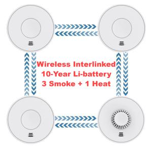 무선 연동형 연기 및 열 감지기, 10년 밀봉형 리튬 배터리, 가정용 연기 및 열 감지기, CE/UKCA 인증