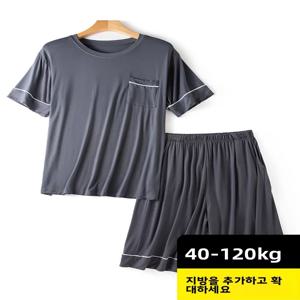 남성용 모달 코튼 잠옷 루즈핏 여름용 가벼운 반팔 반바지 라운드넥 포켓 홈웨어 편안한 수면복
