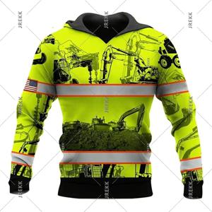 굴삭기 위장 까마귀 남성 의류 야외 작업 편안한 긴 소매 후드 코트 3d 인쇄 그래픽 봄 운동복