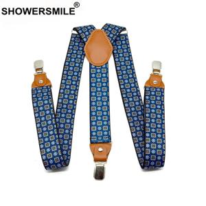 SHOWERSMILE 멜빵 남성용 바지 조절 가능한 캐주얼 벨트 가죽 3 클립 브레이스 세련된 프린트 남성 서스펜더 120cm * 3.5cm 와이드