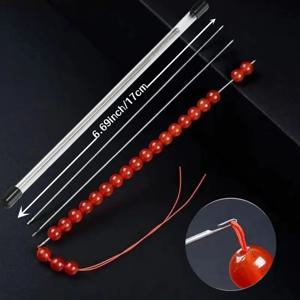 2개 구슬 바늘 세트 - 쉬운 스레딩 측면 개구부, 17cm/6.69in, 수공예품 및 DIY 구슬 만들기용 보관 튜브 포함